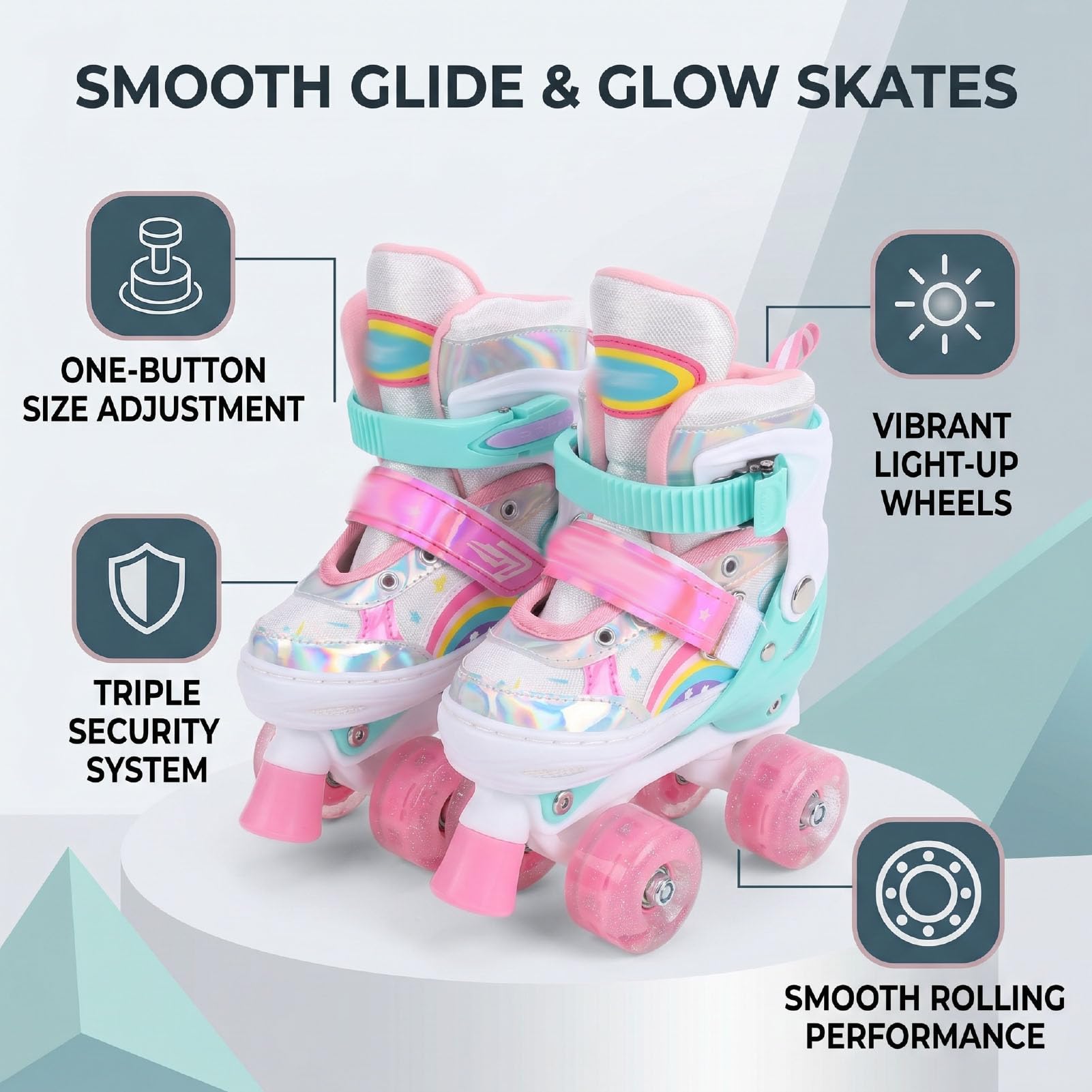 Patines De Ruedas con Iluminación Ajustable Cuádruples Doble Row Correas con Hebilla Cierres Gancho Y Bucle Cordones Antideslizantes con Diseño Cierre Múltiple para Patinar