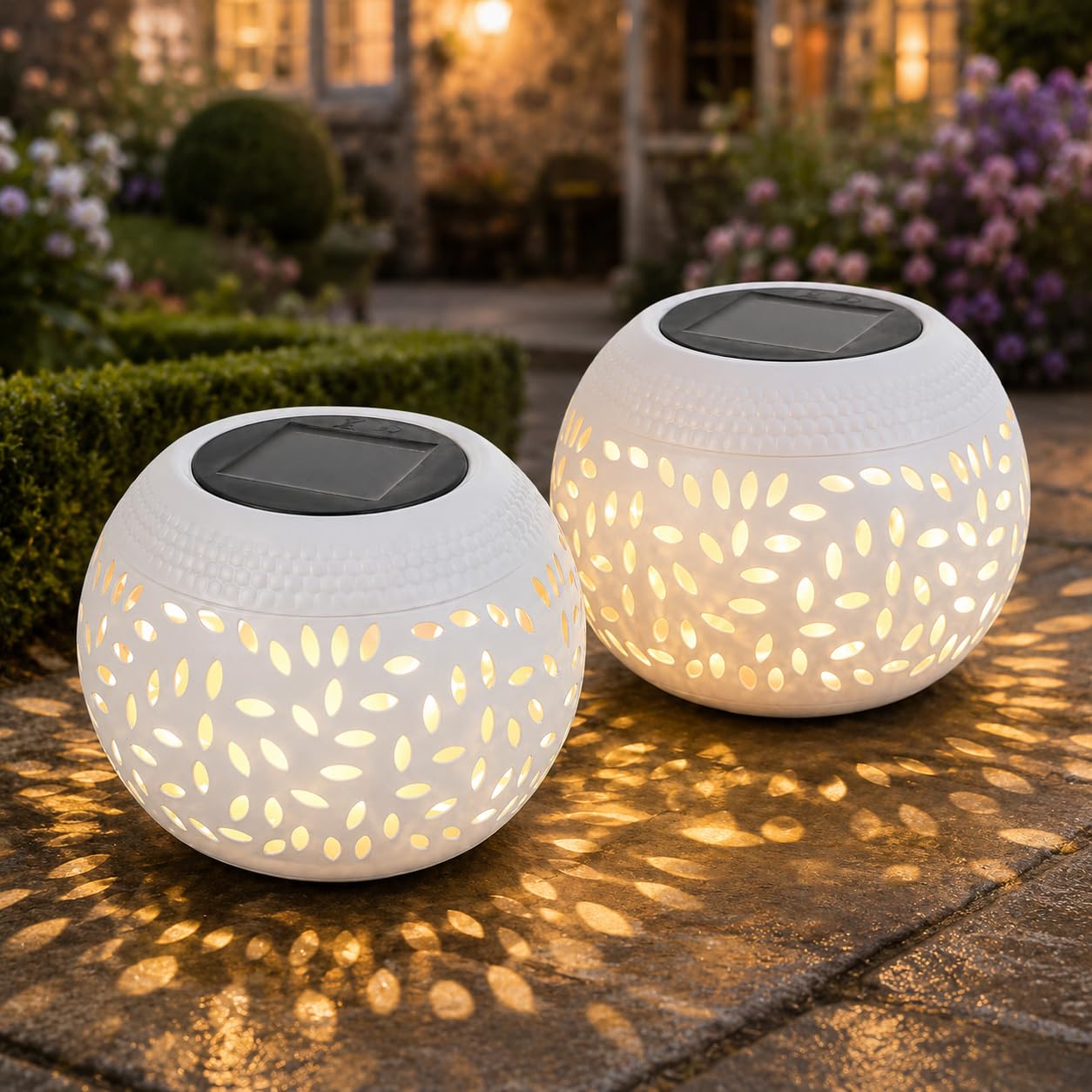 Solar Table Lamp, Weatherproof Build, Moroccan Projection Design