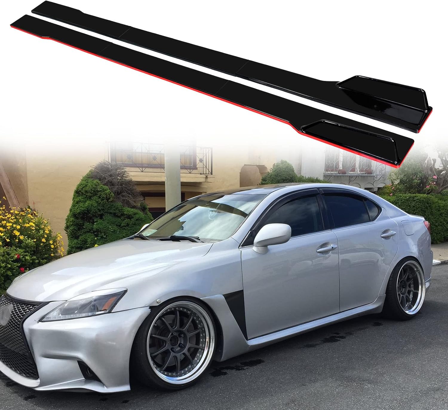 JMTBNO Universal 2.2M/86.6inch Black Side Skirt Extension Splitter fit, Rocker Panels Side Trim Spoiler Extension Lip Bottom Line, Rocker Panel Lip Splitter Diffuser