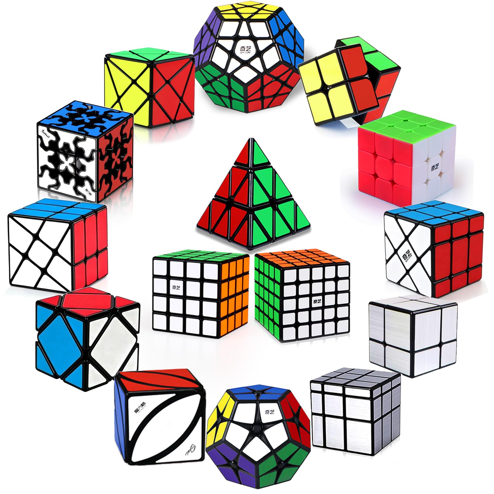Roxenda [15 Pack] Speed Cube Set - 2x2x2 3x3x3 4x4x4 2x2x3 X-Cube