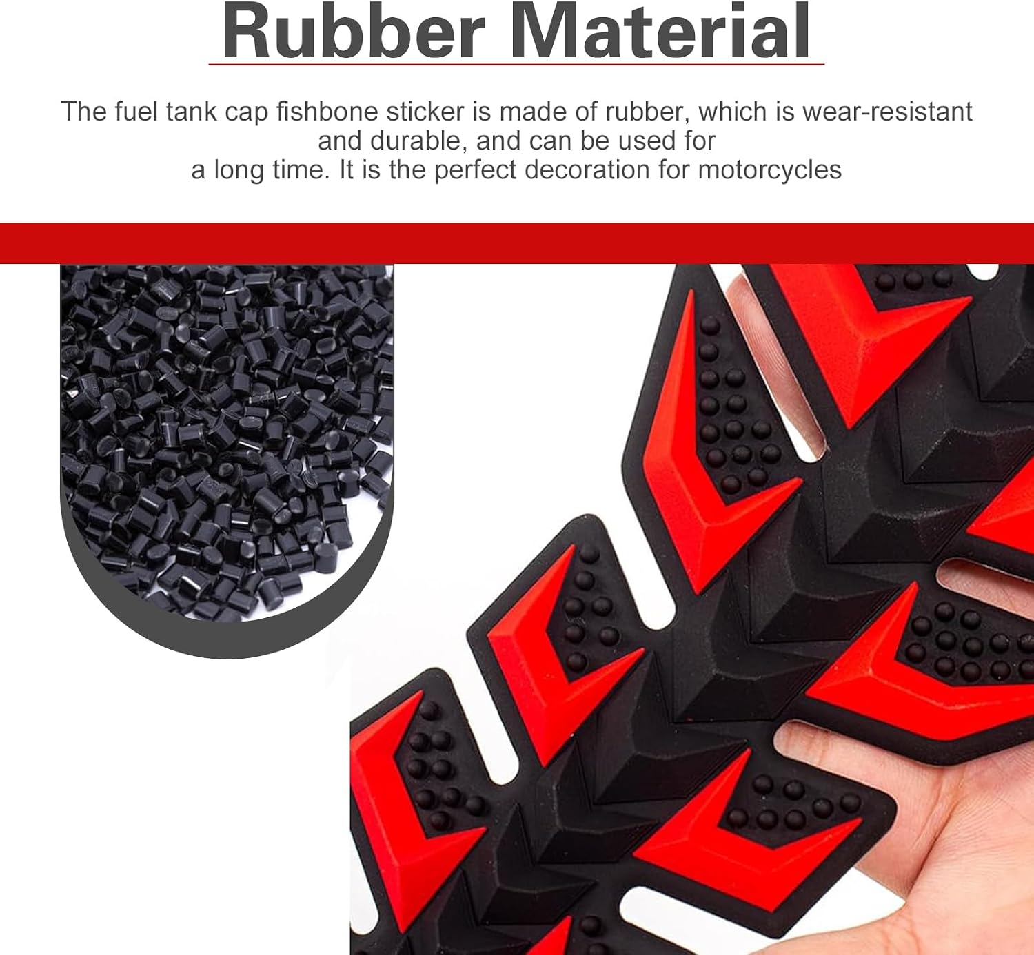 Motorcycle Tank Pad, Fishbone 3D Motorcycle Tank Protector, Waterproof Scratch-resistant Gas Decals, Universal Modifications Accessories (Red)