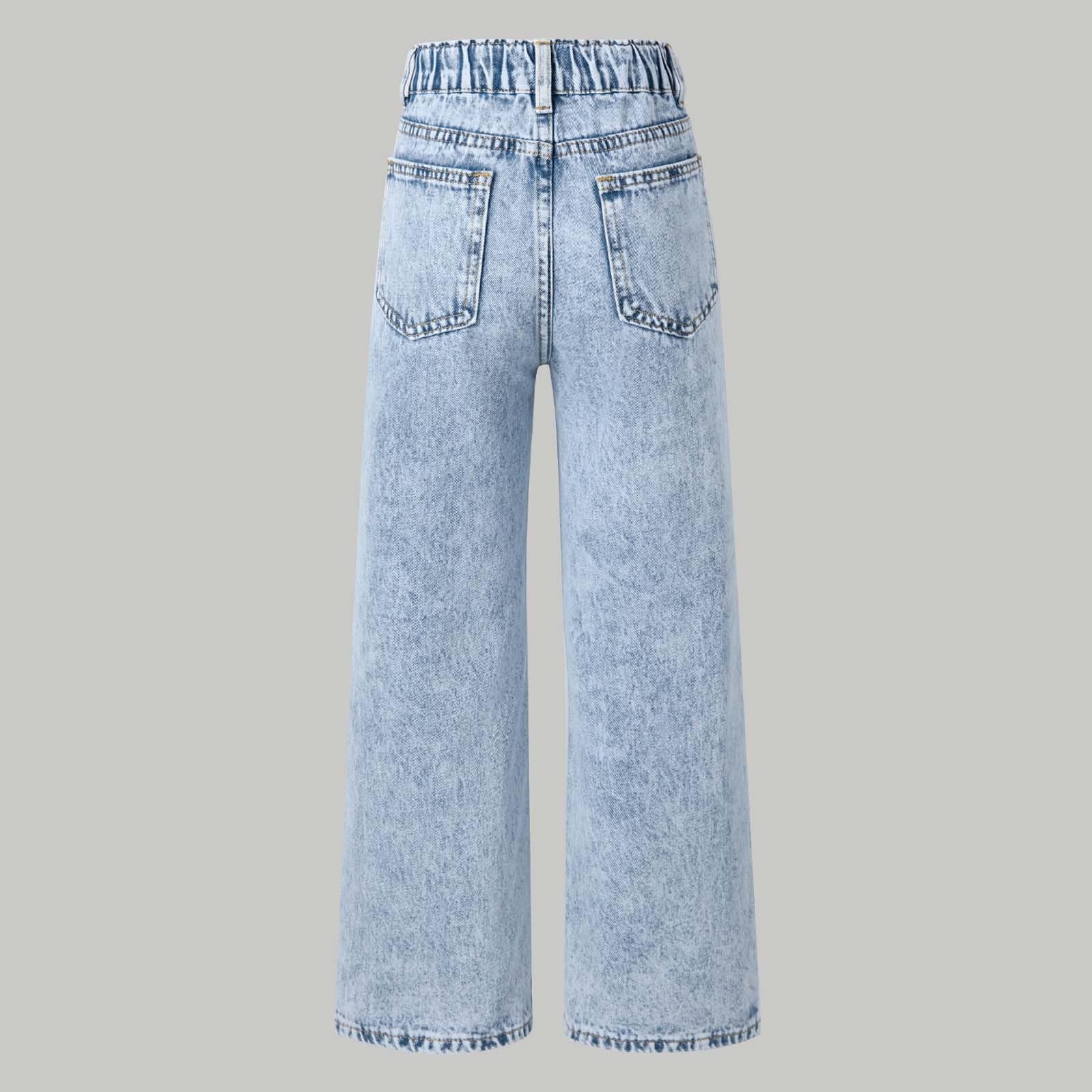 Jeans Larghi-Jeans A Gamba Larga Effetto Fiocco di Neve per Ragazze Adolescenti, Comodi Pantaloni in Denim Elasticizzato con Dettagli Strappati E vestibilità Svasata