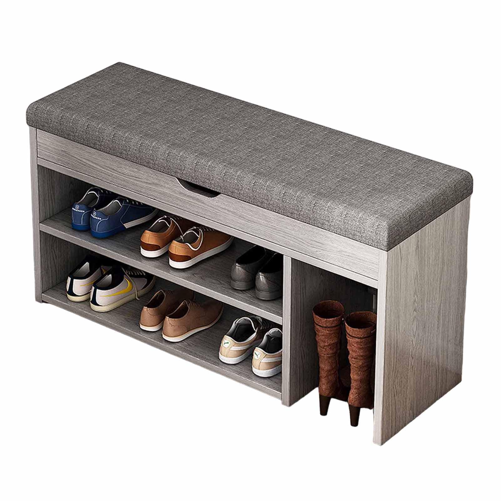 SXZenSpace Shoe Bench with Cushion, Hallway Padded Seat and Hidden Storage, Entryway 4 Compartments, for Bedroom