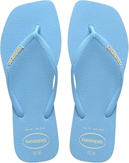 Havaianas Women's Slim Square Logo Flip Flops - Sparkly Metallic Thong Sandals with Cushioned Comfort