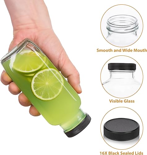 Miniatura 3 de Botellas de jugo con tapas, 16 onzas, juego de 3 frascos de vidrio transparente con tapas, recipientes vacíos reutilizables para jugos, batidos,