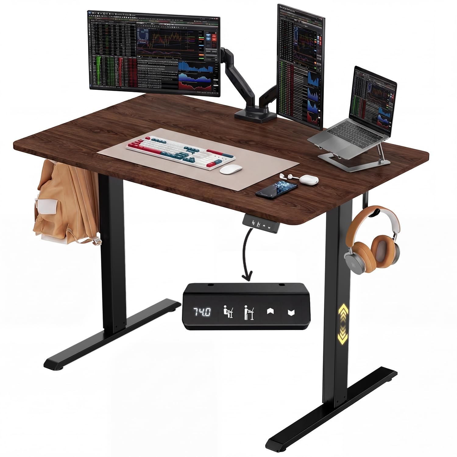 NEXT BEAUTY Electric Standing Desk 48" x 24", Height Adjustable 28"-46", Sit Stand Desk with Memory Presets, Smooth & Quiet Motor, Reinforced Frame, Easy Assembly, Ergonomic Home Office Desk
