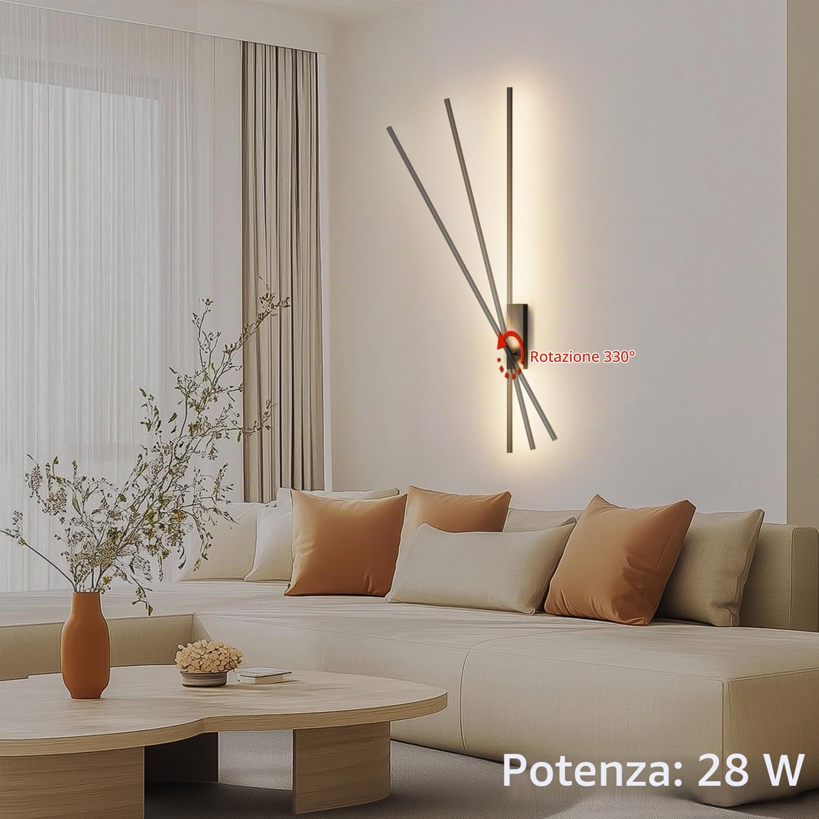 2 Lampade da Parete a LED con Telecomando Nero - 100 cm, 28 W, 3000K-6000K, con Funzioni di Regolazione dell'Intensità Luminosa e Temporizzazione, per Soggiorno, Camera da Letto, Corridoio