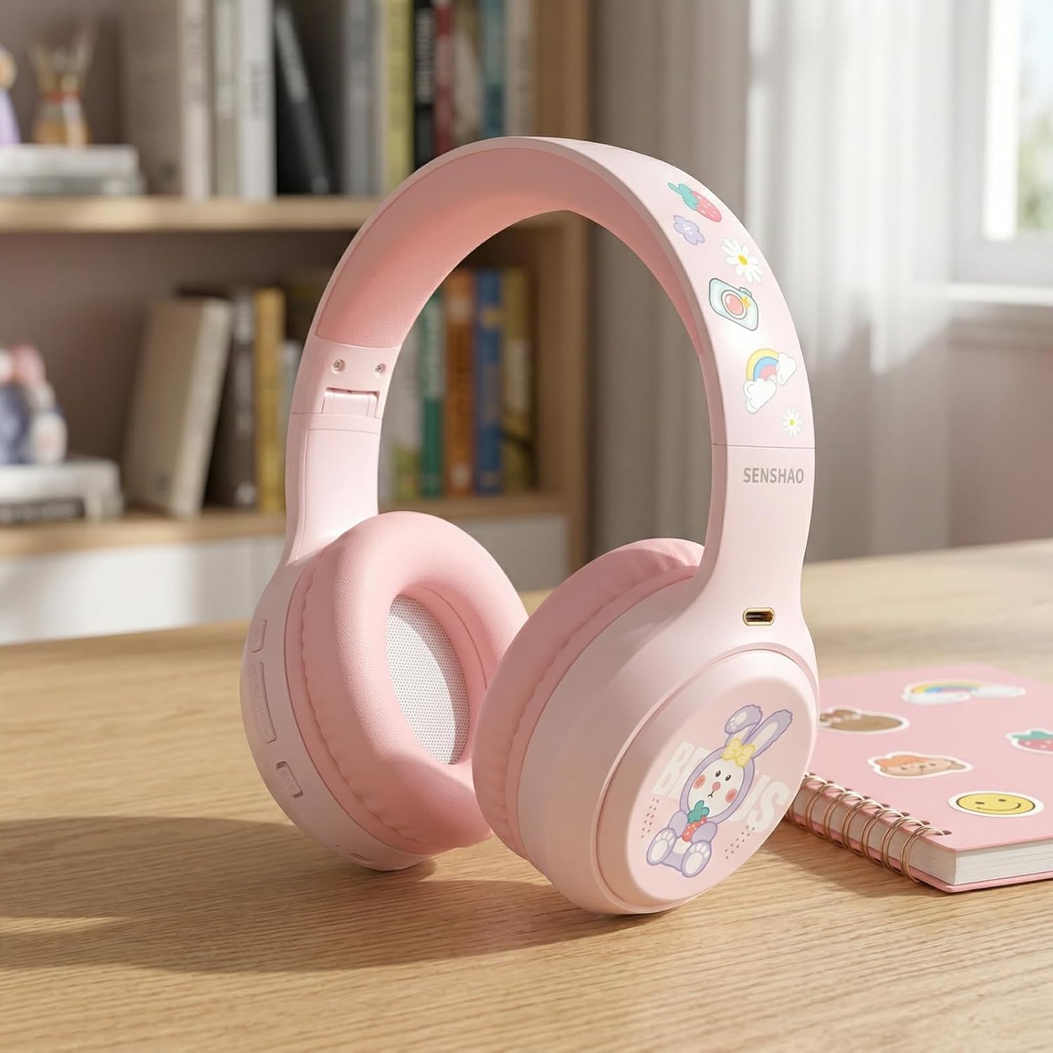 Hybrid Active Noise Cancelling Headphones, Wireless Over Ear Bluetooth Headphones, 60 Hours Playtime, Foldable Headset with Deep Bass, Foam Earmuffs, for Travel, Home Office (Pink)