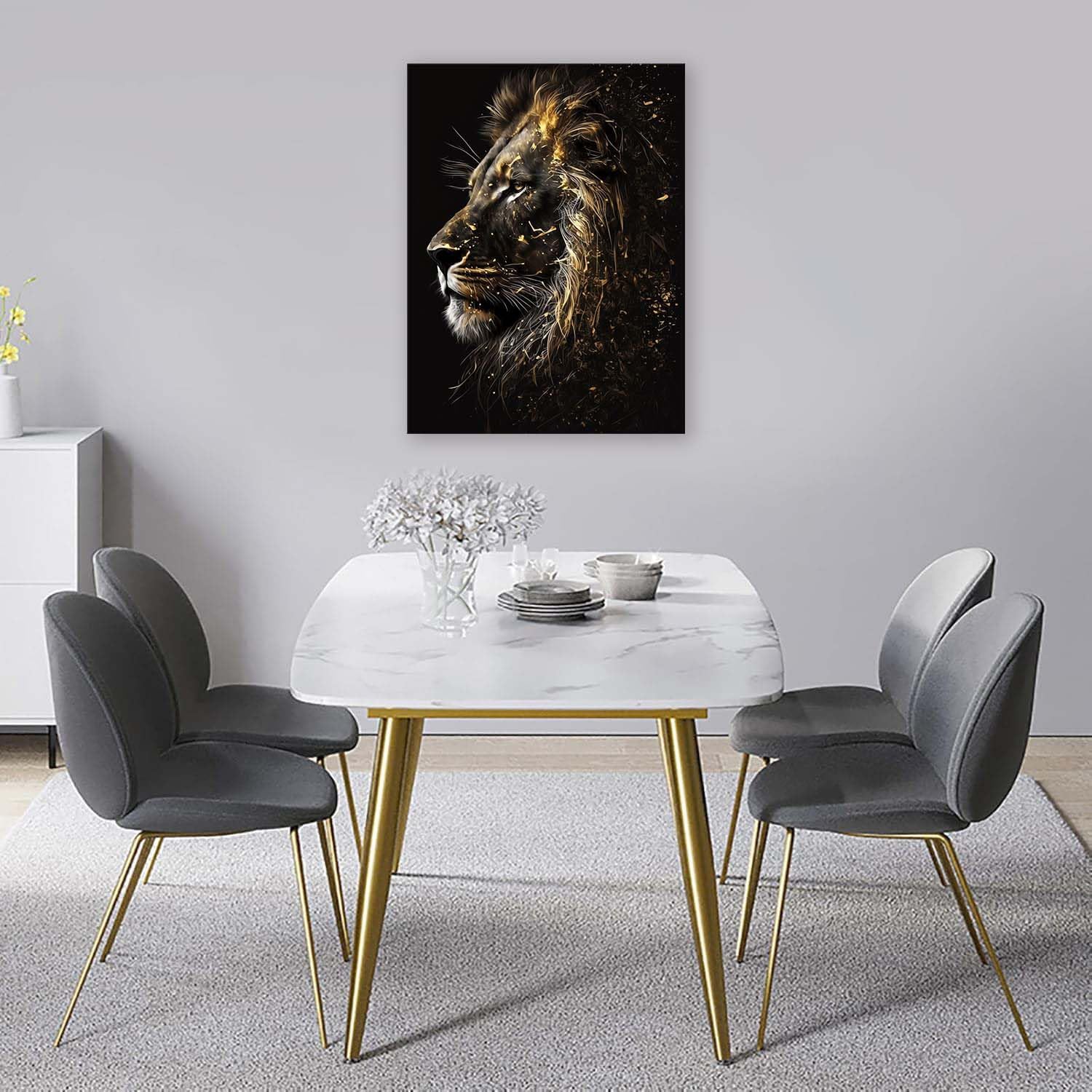 Lion Canvas Wall Art Black and Gold Animal Face Painting Picture Safari Animal Poster Print for Home Office Living Room Decor - Image 6