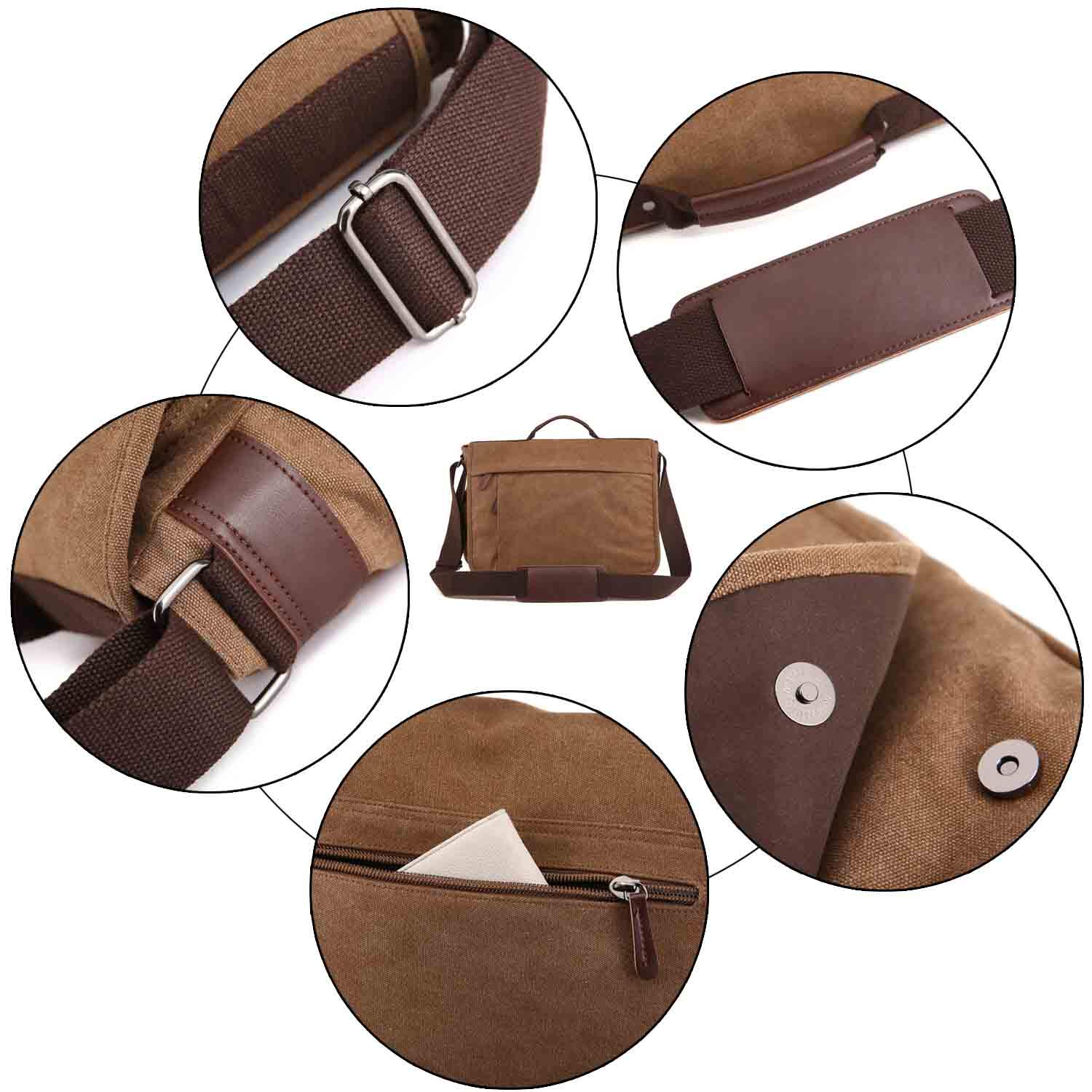 Neuleben Wasserdicht Laptoptasche für 17'' Laptop Vintage Schultertasche Umhängetasche Canvas Leder Herren Handtasche mit Handgriff verstellbarer Schultergurt