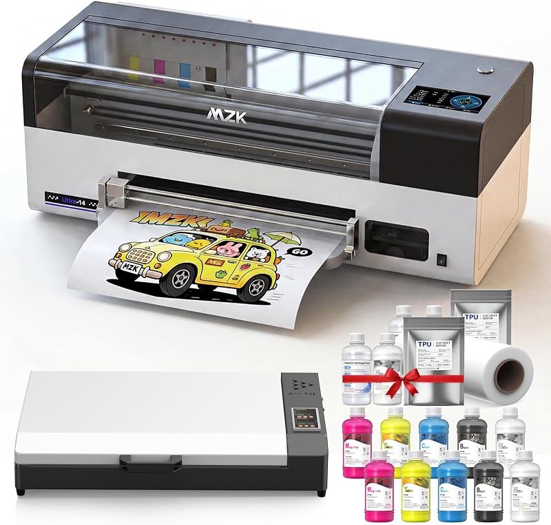 MZK 14'' A3 Plus F1080 DTF Printer+Oven,2X Speed vs L1800.One-Click Printhead Moisturizing,Auto-Maintenance Cleaning+White Ink System,Smart Panel,Ink Anti-Cloged Desig,2-Year Ink Included