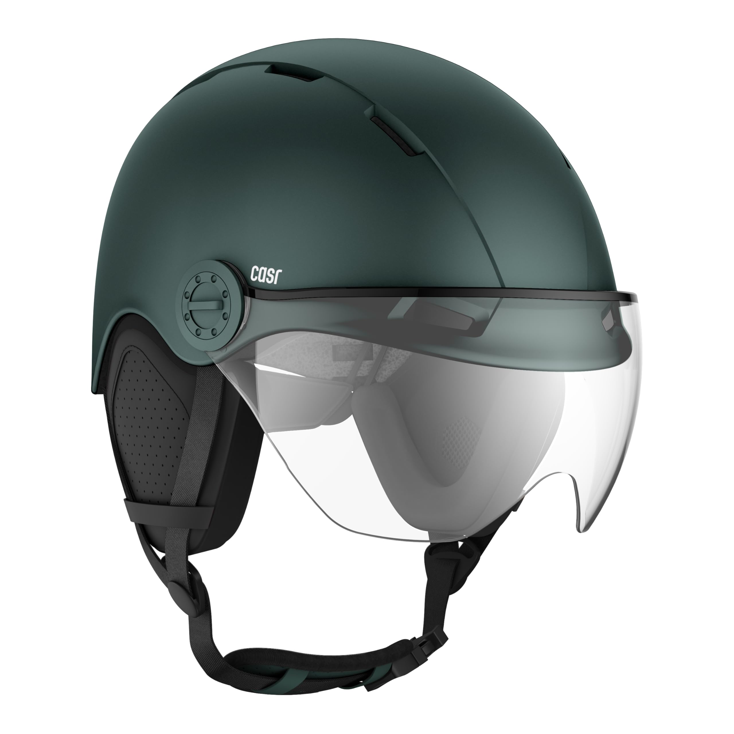 CASR Style - Casque Lifestyle Urbain pour Vélo & Trottinette Electrique - Visière Transparente & Cache-​Oreille Amovibles - Confort Optimal pour Homme & Femme - Kaki - Taille L