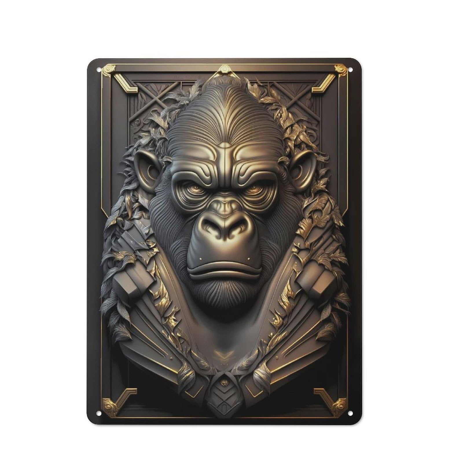 Junmoney Style-12 Metal Wall Sign 40X30cm Featuring Golden Metal Gorilla For Living Room Wall, For Metal Sign Collectors, For Garage And Workshop Walls