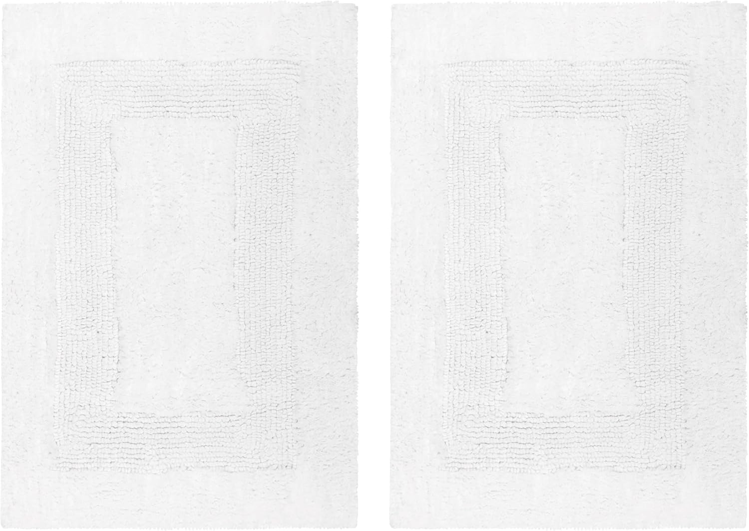 Cotton Craft 2-Piece Reversible White Bath Rug Set 17x24 - 100% Pure Cotton, Super Soft Plush Absorbent, Hand Tufted 2300 GSM