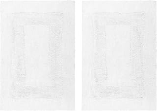 Cotton Craft 2-Piece Reversible White Bath Rug Set 17x24 - 100% Pure Cotton, Super Soft Plush Absorbent, Hand Tufted 2300 GSM