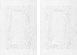 Cotton Craft 2 Piece Reversible Step Out Bath Mat Rug Set 17x24 White, 1...