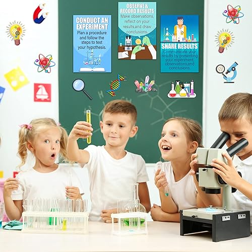 Miniatura 2 de Zonon Juego de 31 tablones de anuncios de ciencia, decoración de aula de ciencia, carteles de científicos, pancartas para decoración de pared de