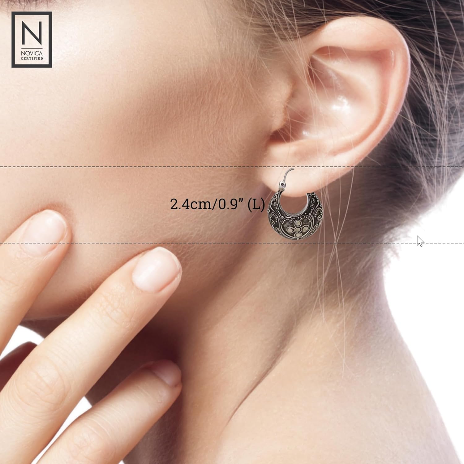 NOVICA Artisan Handmade .925 Sterling Silver Hoop Earrings Floral Indonesia 'Bali Paradise'