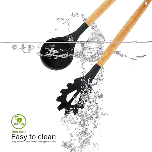 Miniatura 5 de Juego de utensilios de cocina de silicona de 12 piezas resistente al calor hasta 446 F. Incluye tornillo, pinzas, espátula, cuchara, cepillo,