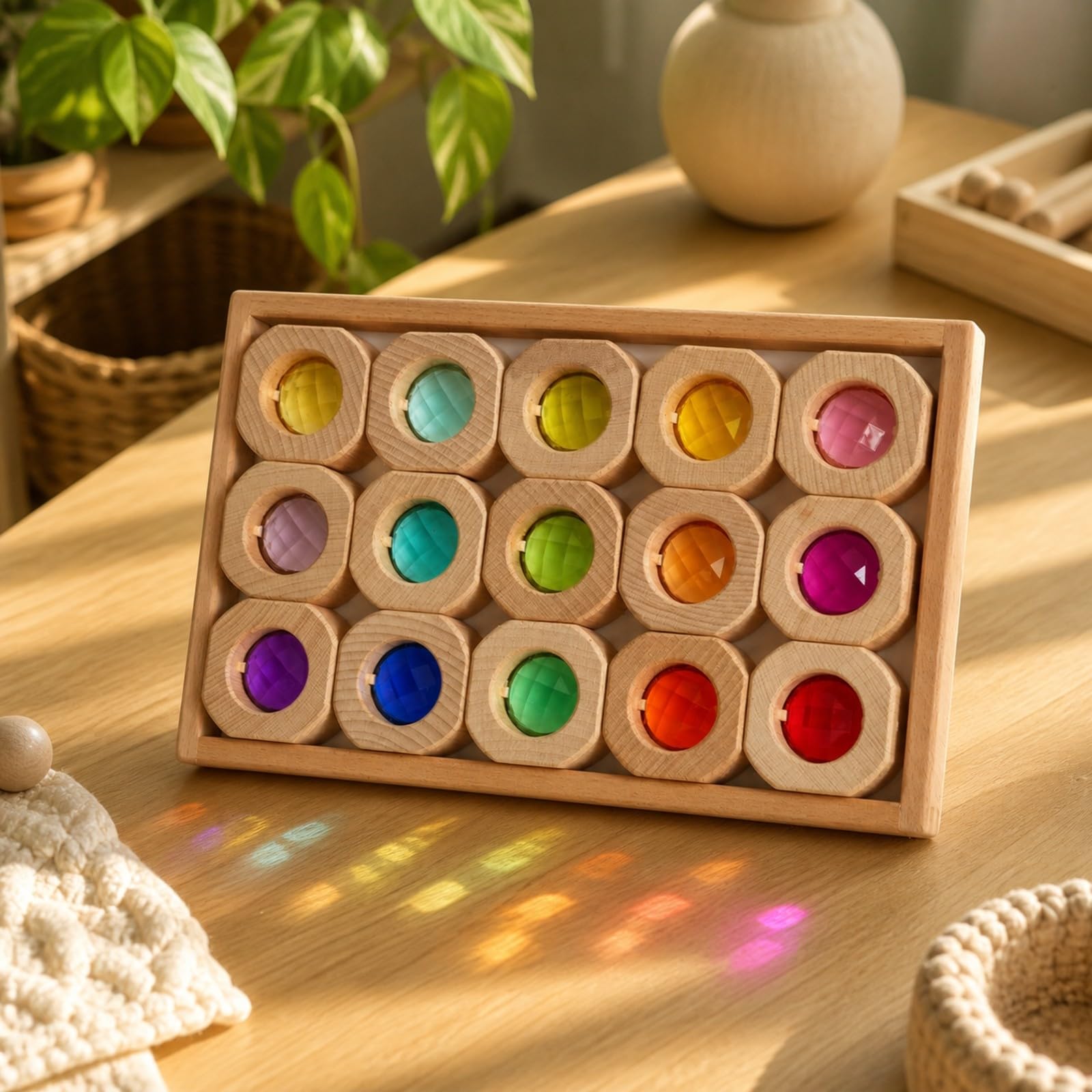 Gralara 15 Pezzi Pezzi da Costruzione in Acrilico con Cornice in Legno Sensoriale Set di Blocchi Sagomati Pedagogico Giocattolo Educativo per Aula Prescolare