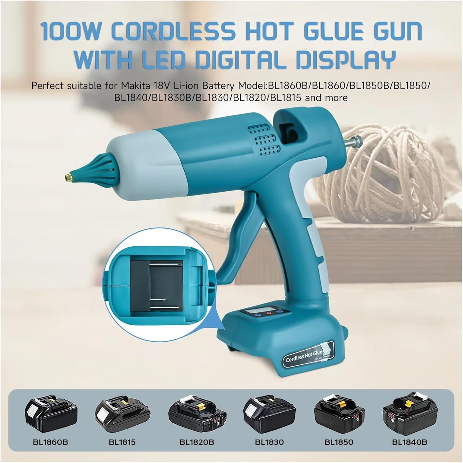 Hot Glue Gun Cordless Hot Melt Glue Gun for 18-20V Li-ion Battery Repair DIY Tool Set with 10 Glue Sticks Power Tool Glue Gun for DIY Arts, Crafts and Quick Repairs