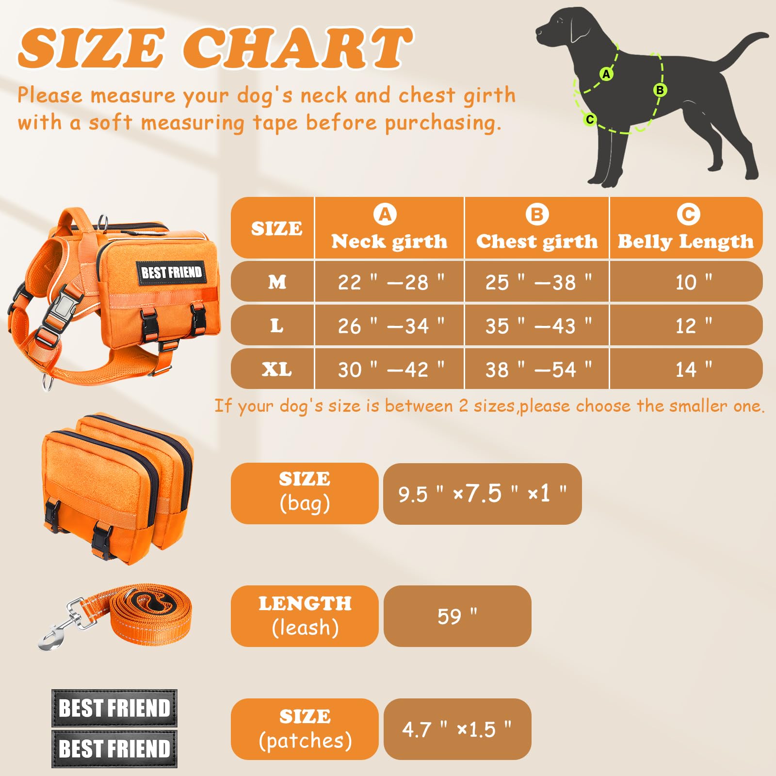 Set di imbracatura e guinzaglio per cani di taglia media, tasche laterali rimovibili, gilet per cani con manico e clip in metallo senza tirare, per escursionismo, allenamento, passeggiate e