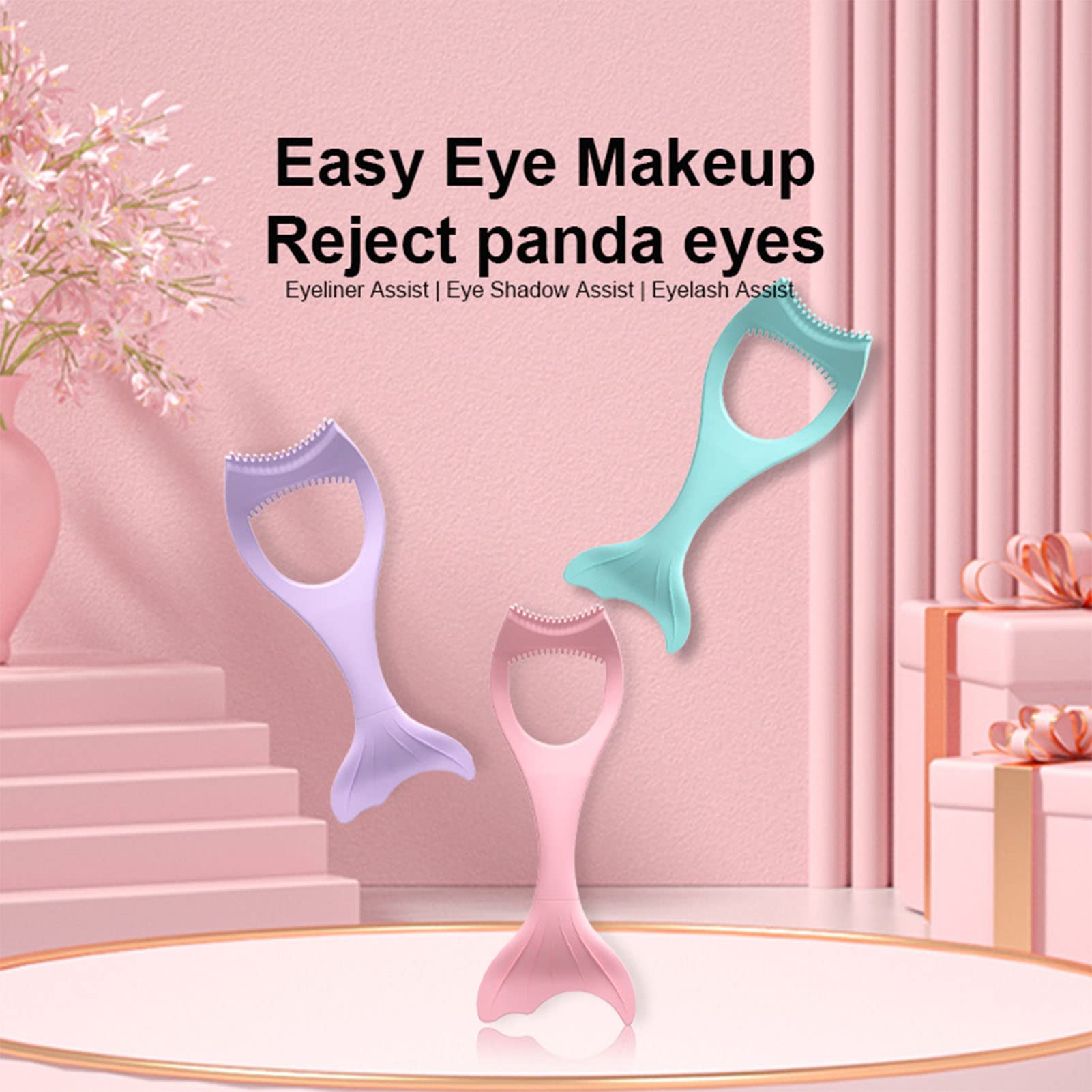 Plantilla de Delineador de Ojos con Alas, Plantilla de Delineador de Ojos con Alas de Silicona Suave Reutilizable Flexible Lavable para Principiantes para Citas (PINK)