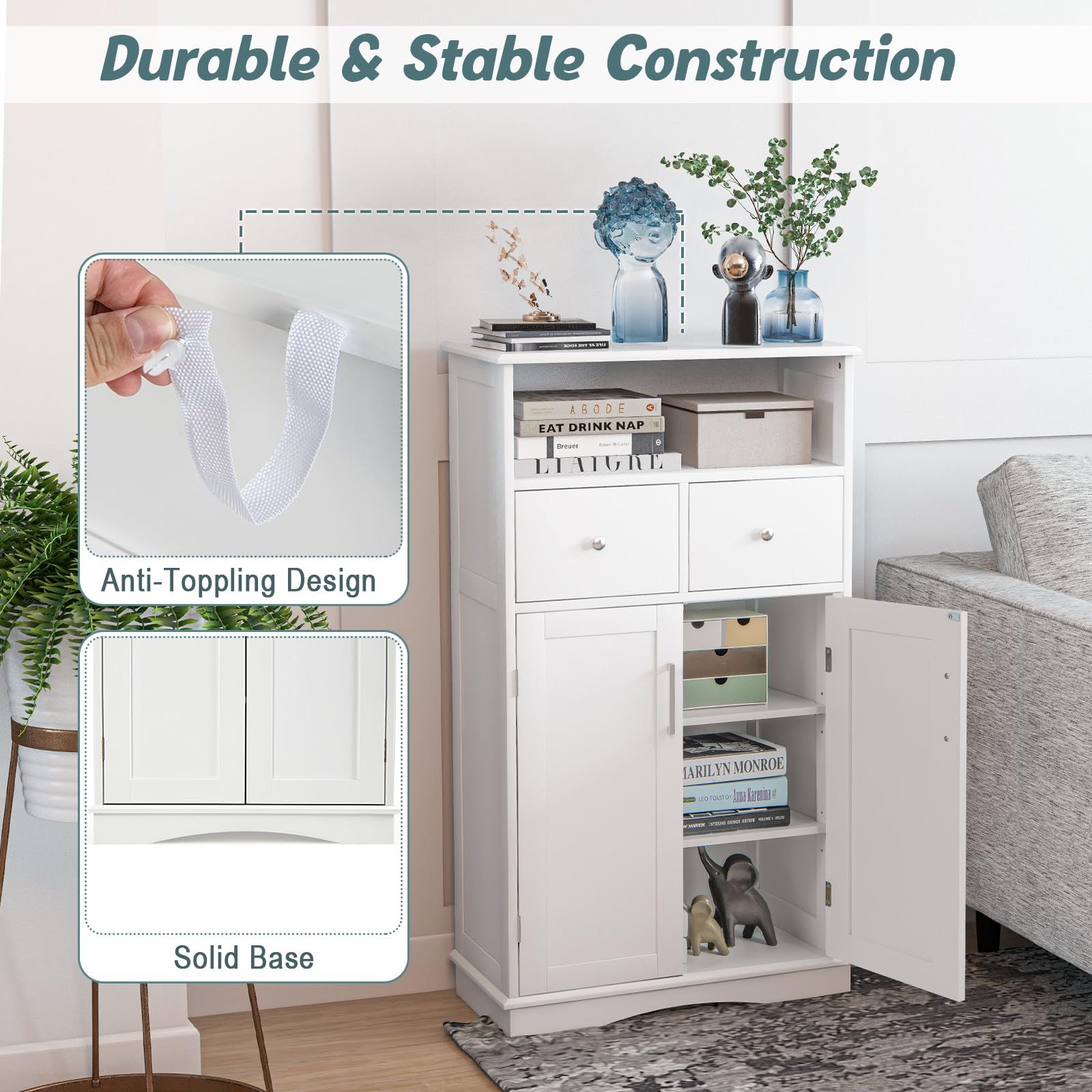 GIANTEX Armadietto da bagno indipendente con anta scorrevole, 2