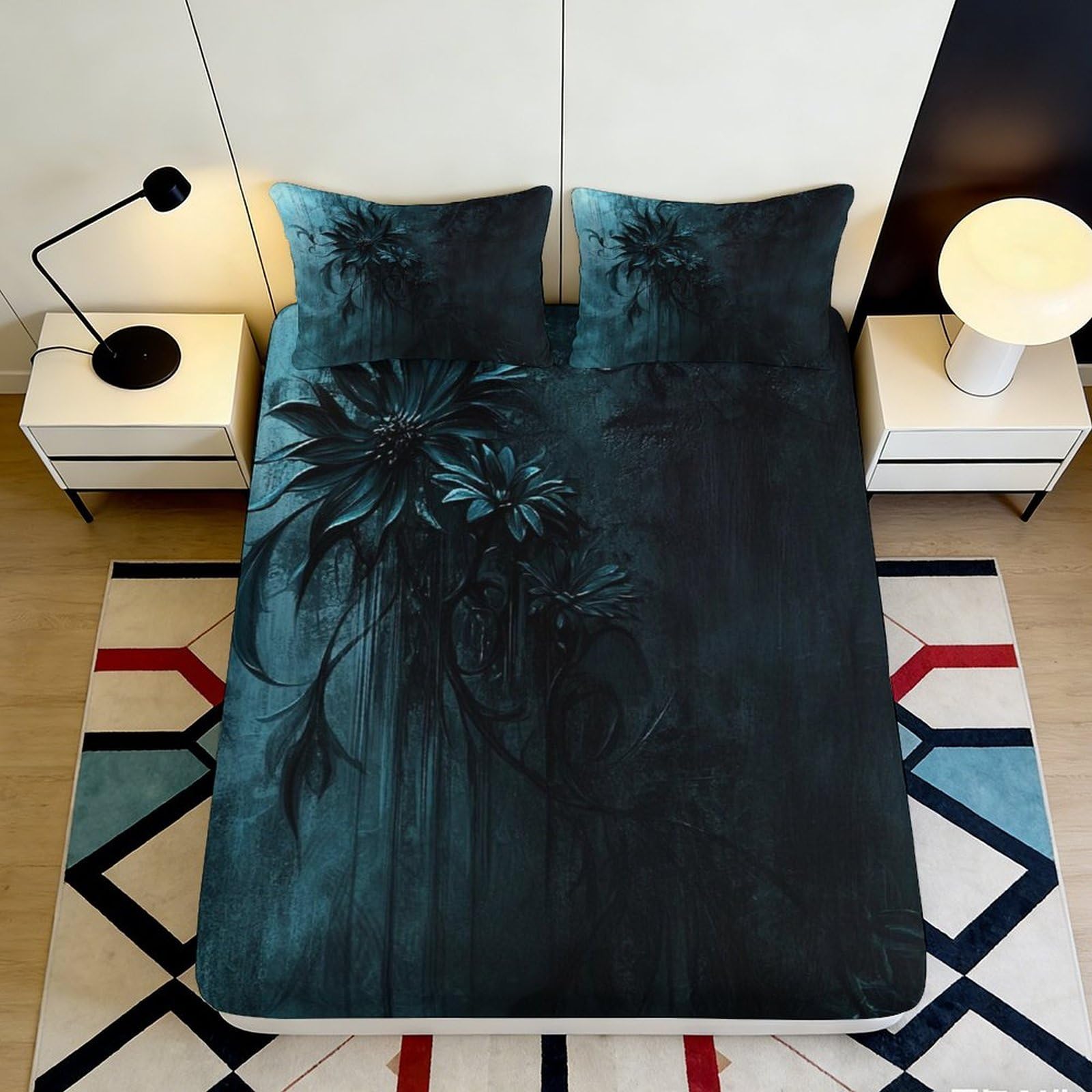 3D Printed Ocean Wave Fitted Sheet Microfiber Soft Blue Gradient Sunrise Mattress Cover for Bedroom Guest Room Decor 90x200x25cm