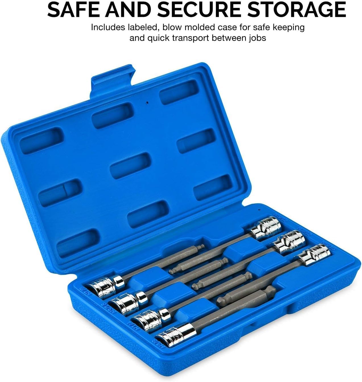 Neiko 10072A 3/8-Inch Drive Extra Long Allen Hex Bit Socket Set, SAE, 1/8-Inch - 3/8-Inch | S2 and Cr-V Steel, 7-Piece Set