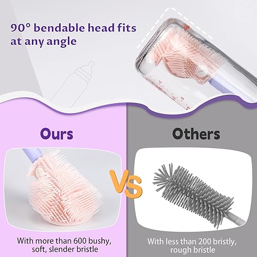 Miniatura 4 de VOOWO - Cepillo para biberones con estante de secado, kit de limpiador portátil de botellas de viaje, juego de cepillos de silicona para biberones