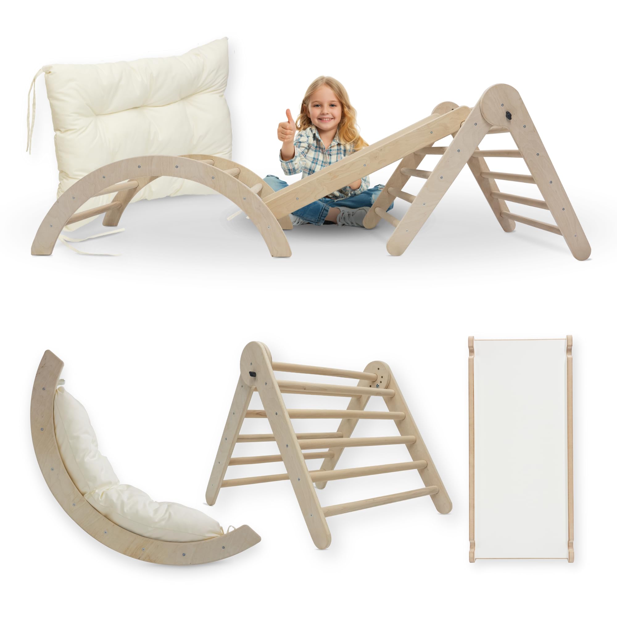 MAMOI Set da Arrampicata 4 in 1 Dondolo Scivolo Triangolo Cuscino Montessori Parco Giochi Interno