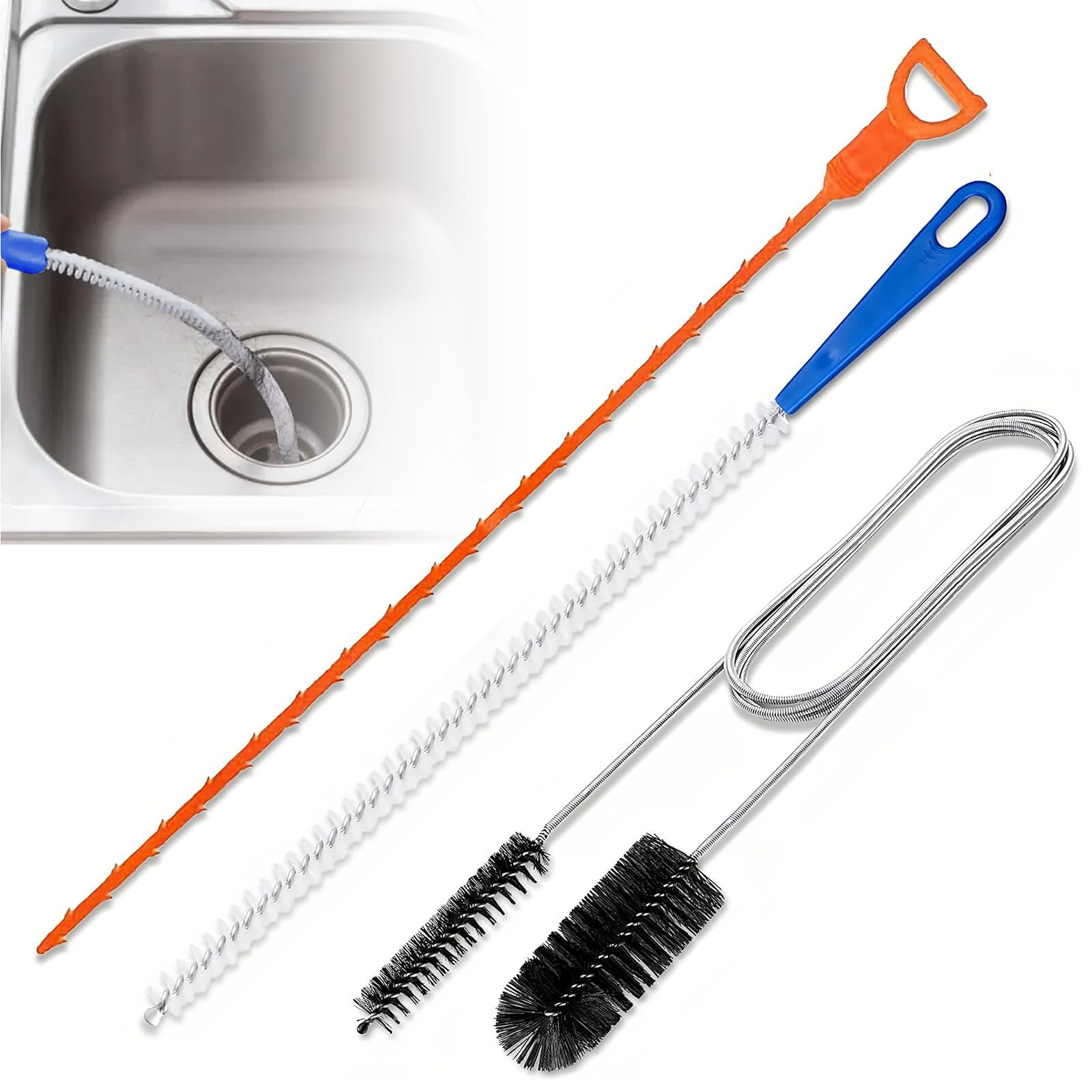 Pulitore a spirale, 3 pezzi a doppia testa per la pulizia dei tubi in acciaio inox, spazzola per la pulizia dei tubi, spazzola di scarico, bastoncini per tubi larghi, canali, vasca da bagno e