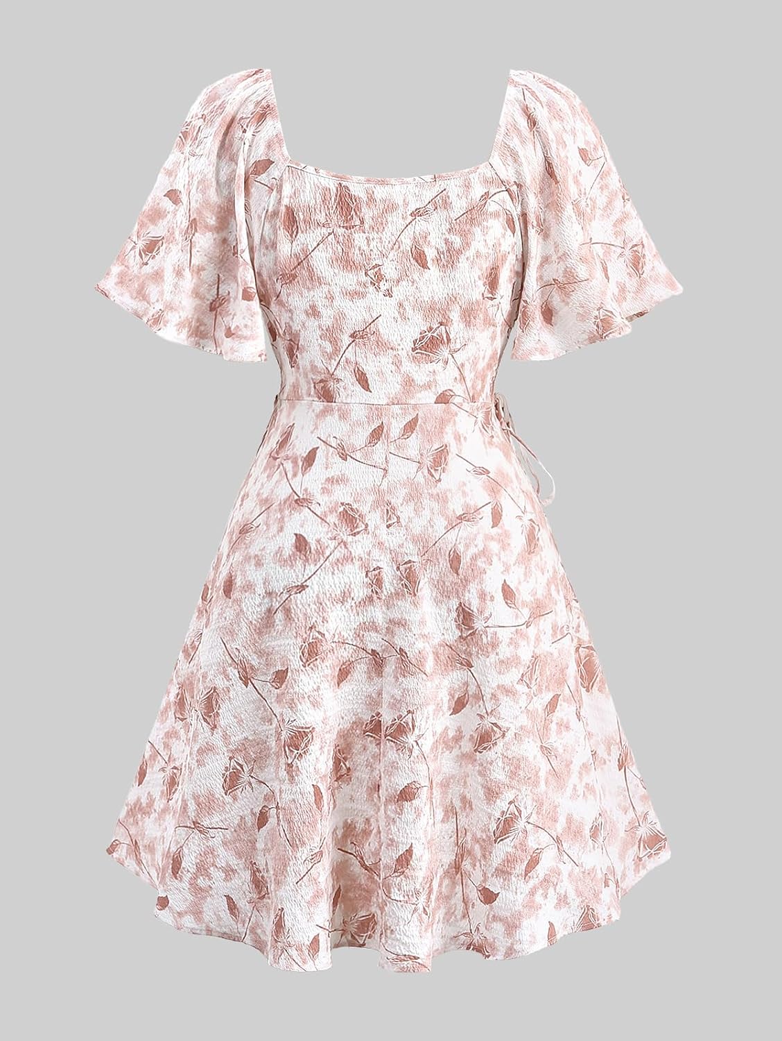 ROSE GAL Women Plus Size Boho Floral Milkmaid Dress Cinched Ruched Square Neck Flutter Sleeves Cottagecore Dress with Pocket(Pink_1/5X) - Image 4