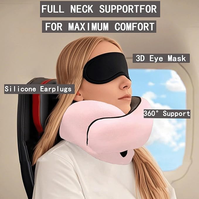 Almohada cervical viaje espuma viscoelástica 360° rosa miniatura 3