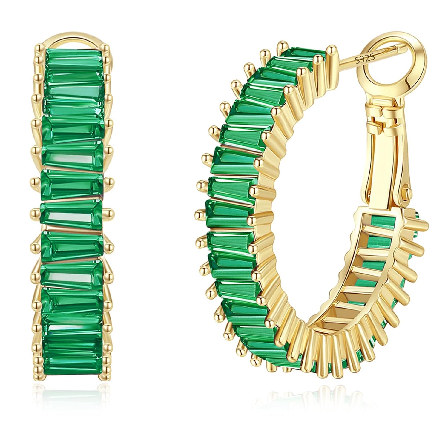 Trendy 14K Gold Plated Hoop Earrings for Women Chunky Gold Silver Earrings for Women Cubic Zirconia Baguette Hoop