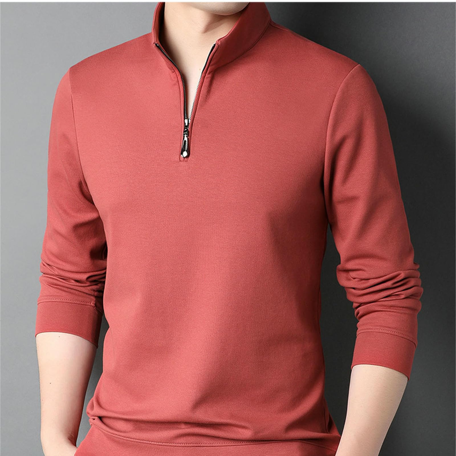 Maglietta Uomo Maglietta A Maniche Lunghe in Cotone da Uomo, Felpa con Collo Alto E Mezza Cerniera Primaverile E Autunnale, Maglietta Comoda E alla Moda-arancia-4xl