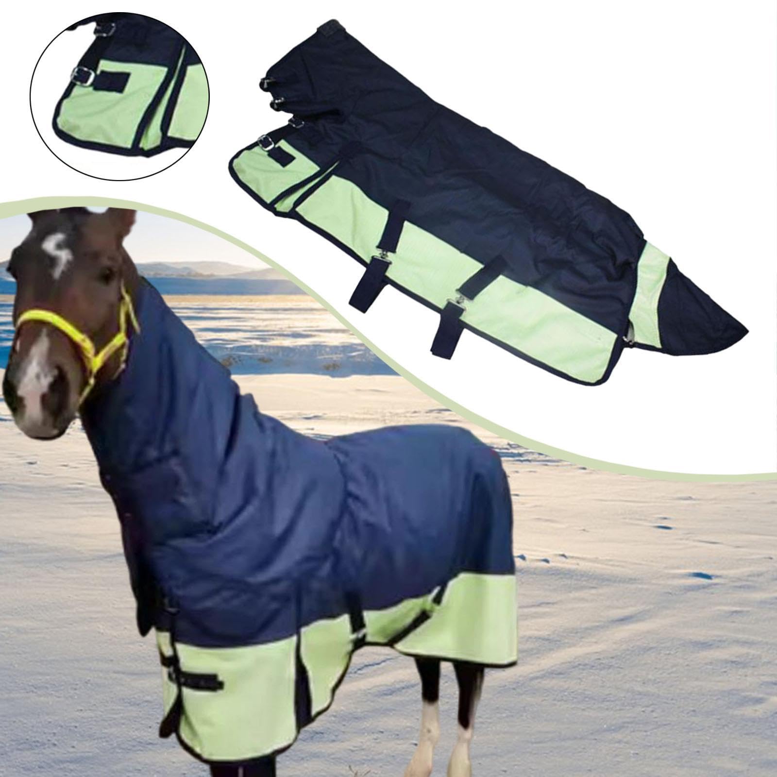 Almencla Manta de Invierno para Caballo, Impermeable con Protección Ajustable para El Cuello, Abrigo Grueso Y Transpirable de Oxford 600D para Caballo con