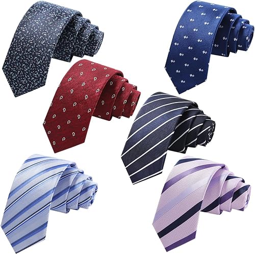 AUSKY Men's Neckties 6-Pack - Classic Striped & Solid Ties for Business,Wedding, Party or Gift