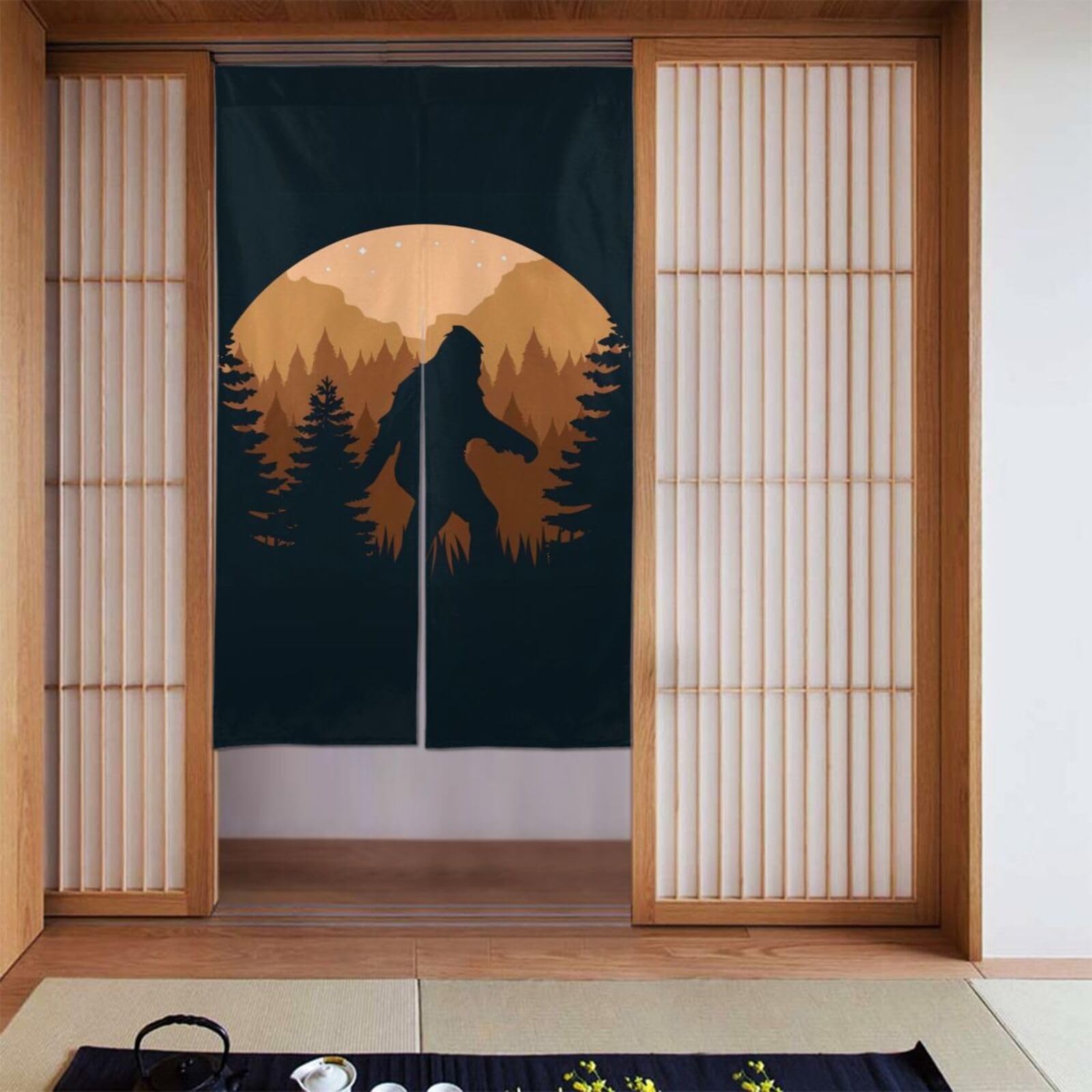 Lukiyys Bigfoot Sasquatch Monsters Full Moon Door Curtains,Doorways Curtains for Windows,Bedroom Divider 34"X 56"