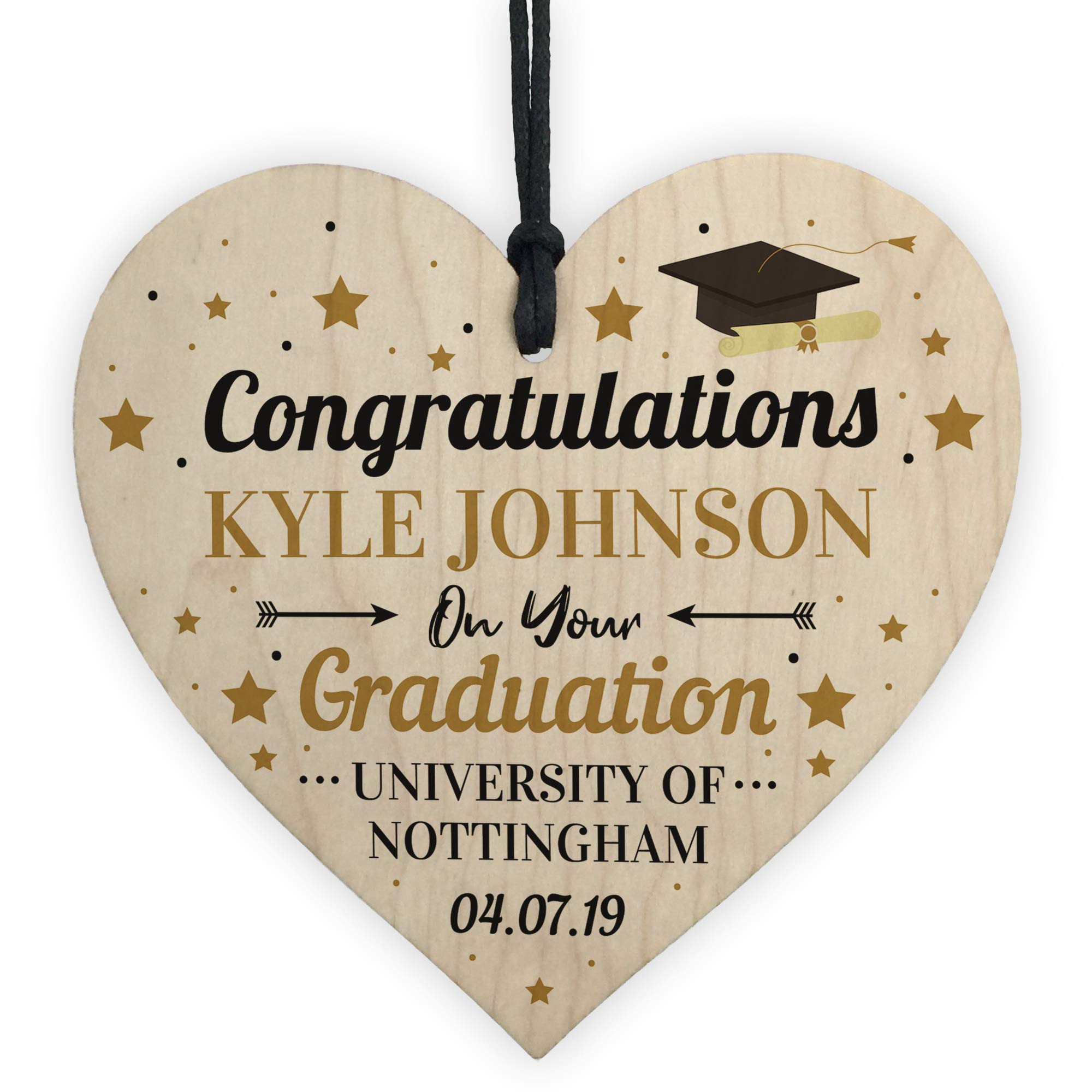 Red Ocean Congratulations Wood Heart Personalised Graduation Plaque Leaving Uni Son Daughter Gift