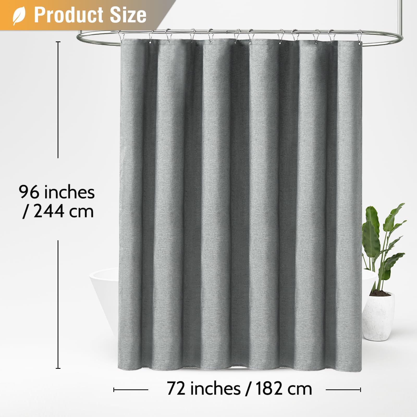 BTTN 182 x 244cm Extra Long Linen Look Shower Curtain, Weighted Waterproof Washable Textured Fabric - Image 3