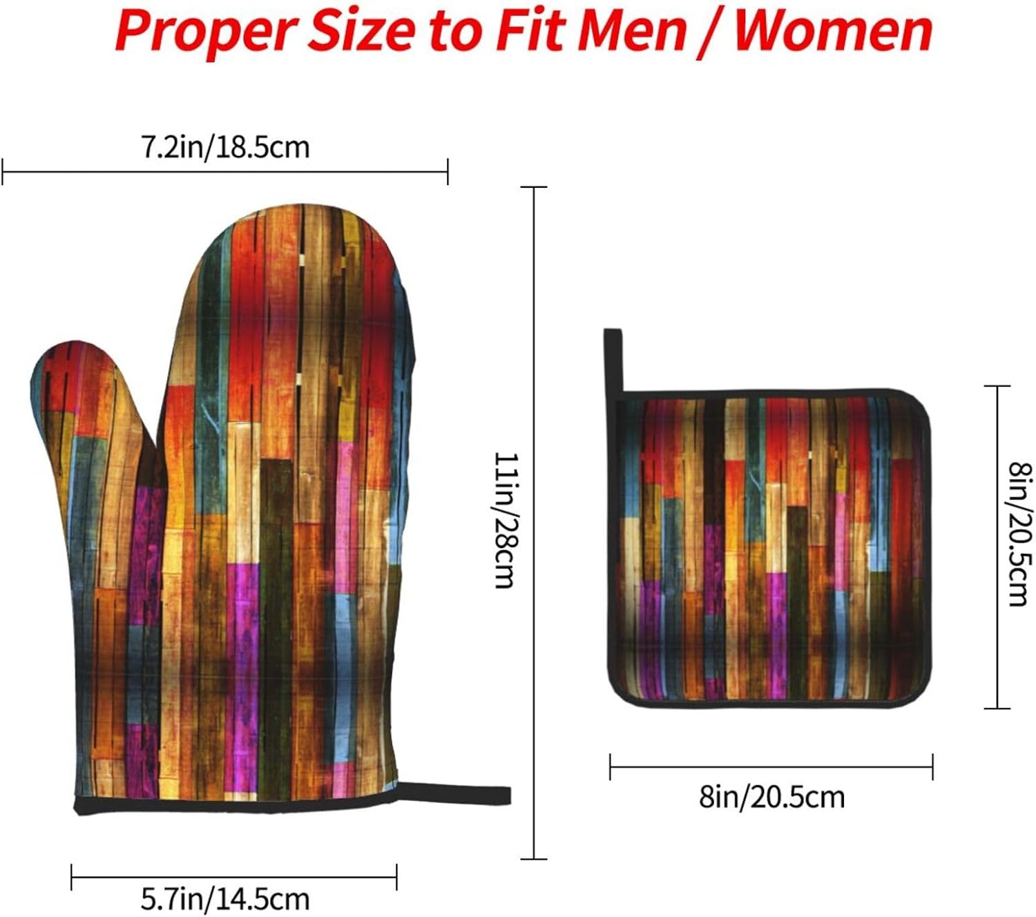 Colorful Painted Wood Print Heat Resistant Microwave Gloves, Used for Baking, Cooking, and Fashion Kitchen Essentials