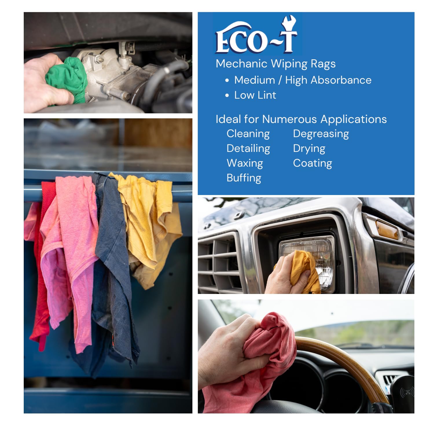 Eco-T Mechanic Rags - Panno colorato per magliette, 100% riciclato, ecologico, ad alta assorbenza, a basso costo, a basso costo, per uso industriale (24 sacchetti da 0,5 kg)