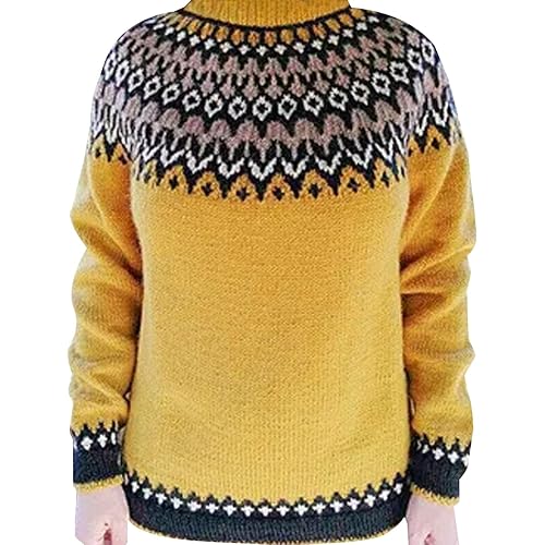 YEJZBS Sweaters for Women 2024 Argyle Vintage Long Sleeve Knitted Pullover Winter Fall Casual Loose Sweater Tops
