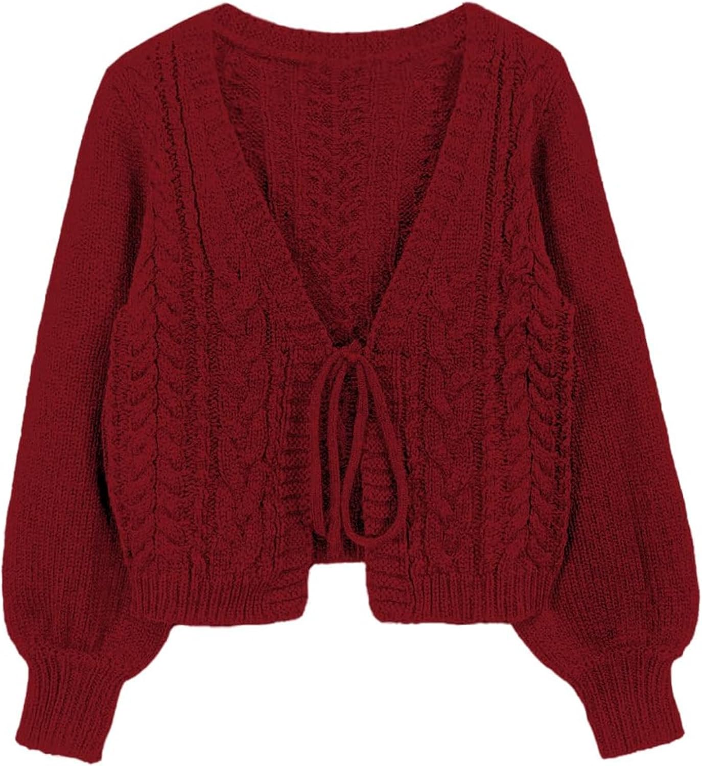 Women's Solid Drop Shoulder Tie Front Blue Rib Knit Shrug Sweaters Cardigan Crop Top Fall Long Sleeve Outerwear Sweaters Cute