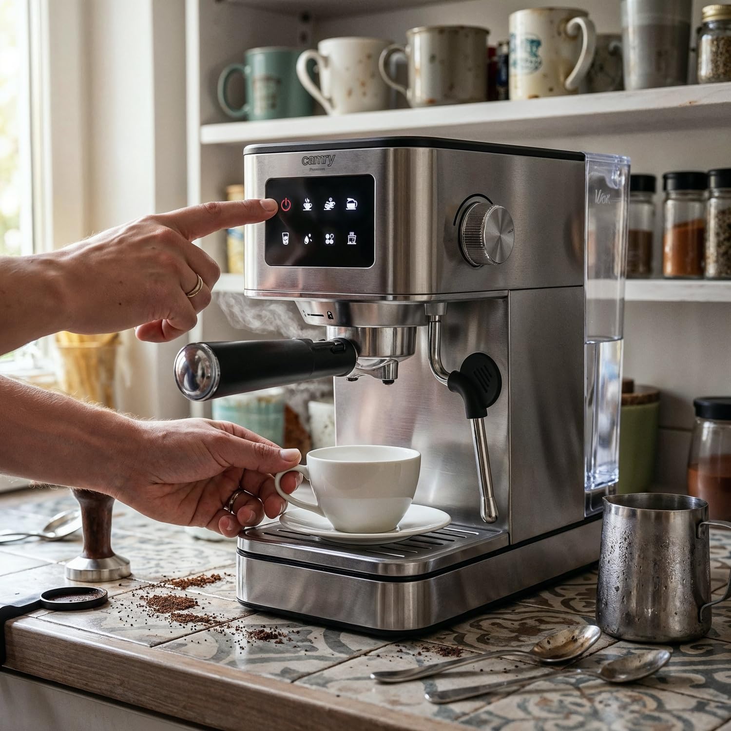 CAMRY CR 4389 Espressomaschine 7-in-1 – Milchaufschäumer, 1,7-l-Wassertank
