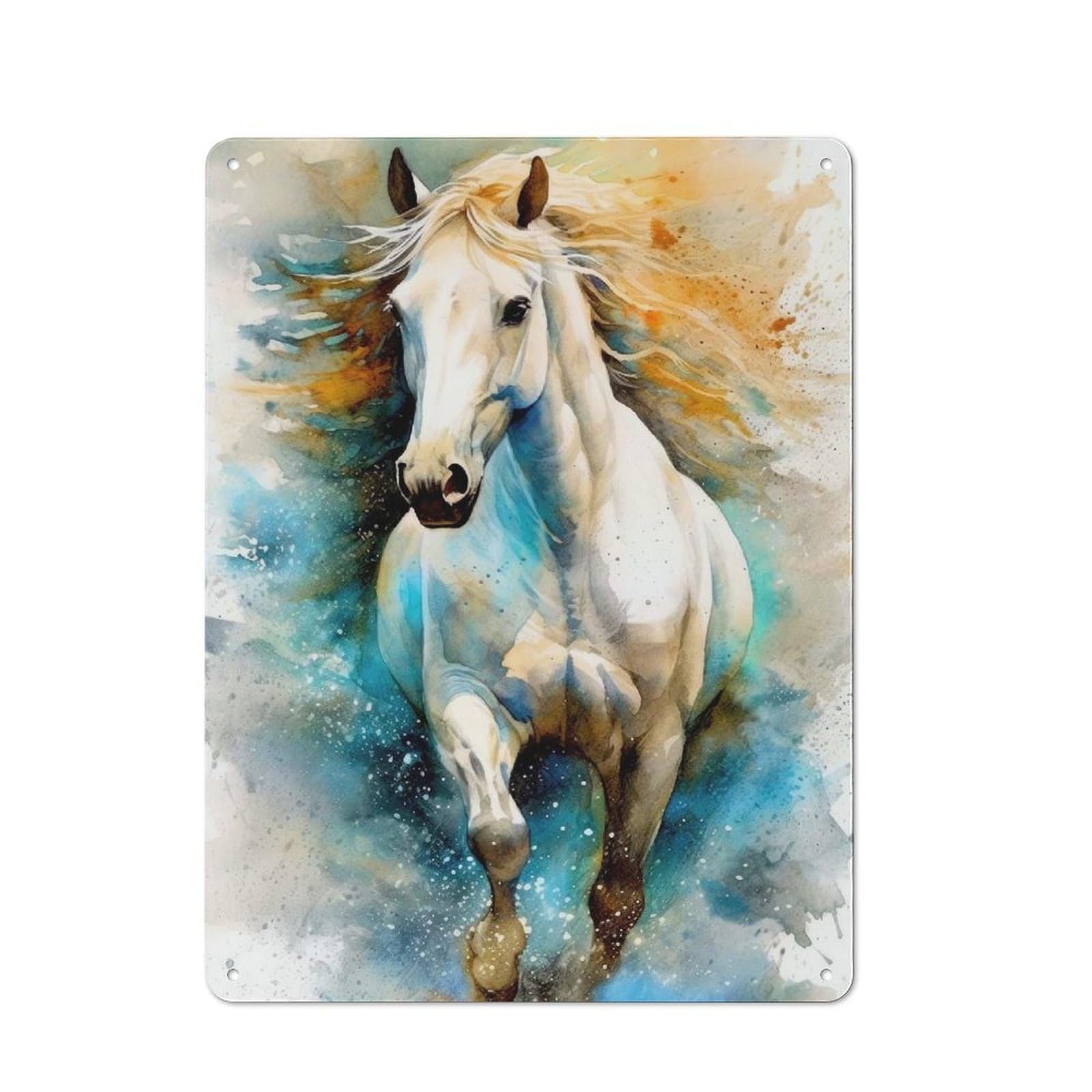 Horse Watercolor Art Tin Wall Plaque 40x30cm, Rustic Farmhouse Wall Decor for Dining Room, Cafe, Entryway Or Family Room