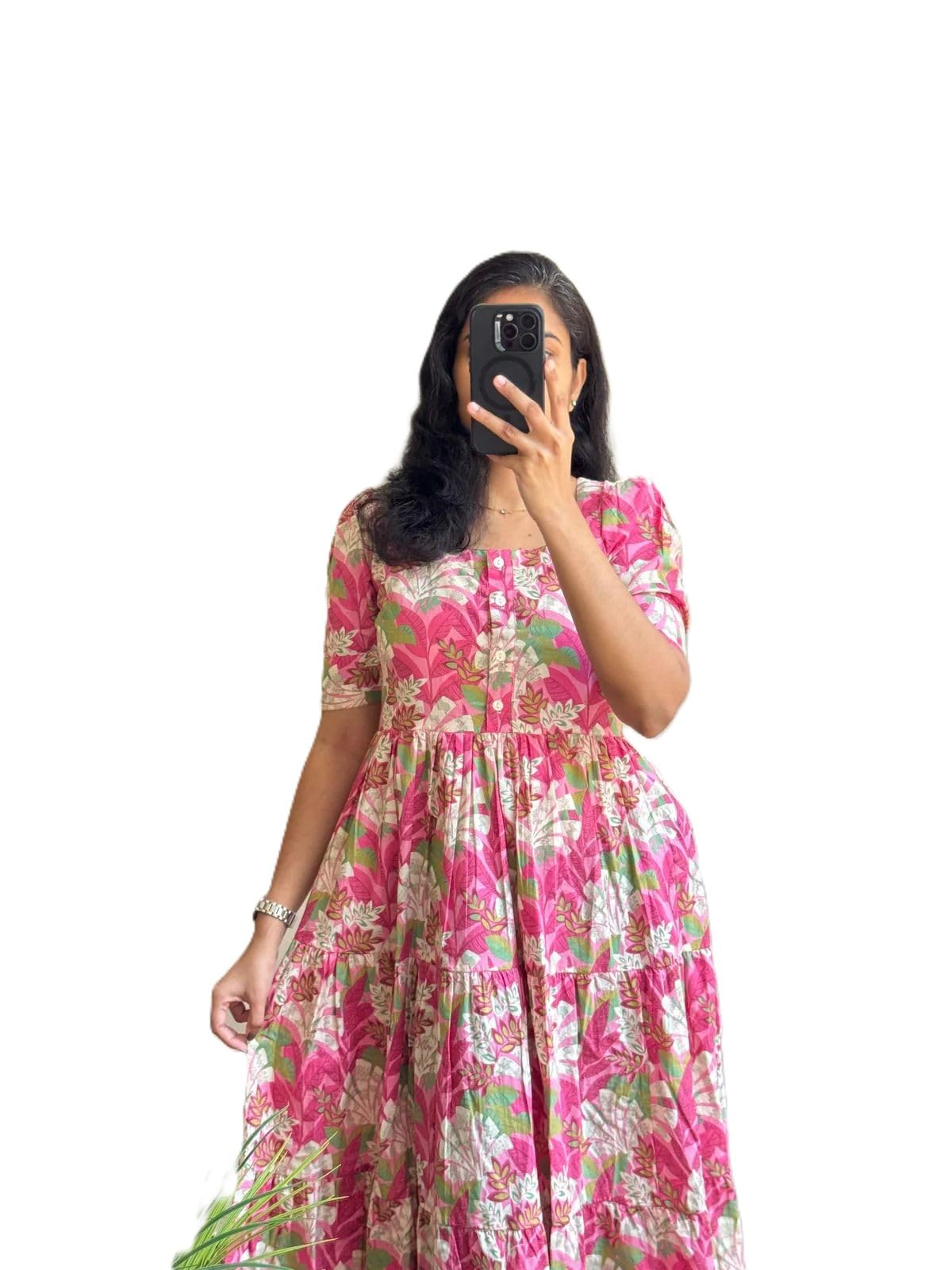Laxmi Xport Women's Floral Printed Rayon Midi Dress, Half Sleeve, Flared, Casual Wear-image-34
