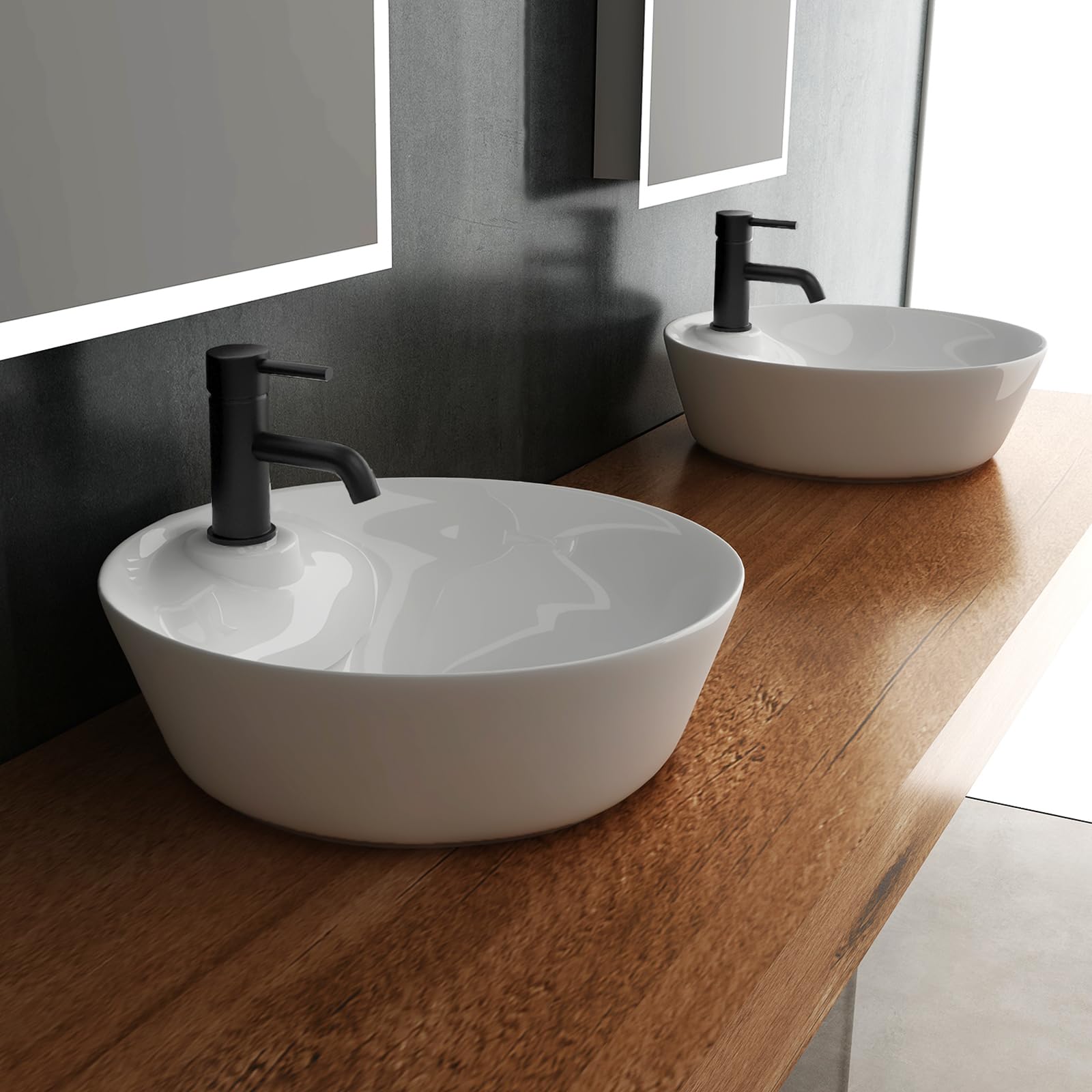 Alpenberger Waschbecken Klein Gäste WC | Aufsatzwaschbecken Rund | Mini Waschbecken mit Hahnloch | Handwaschbecken Waschschüssel mit Nano | Lavabo Bathroom Sink Ø 43 cm